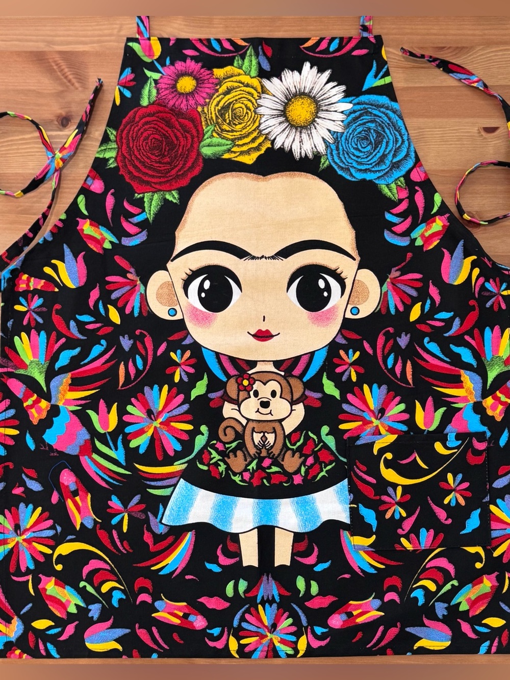 Colorful Waterproof Frida Kahlo inspired Floral Mexican Cotton Apron Mandil